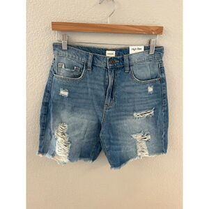 NWT Sneak Peek High Rise Bermuda Cutoff Denim Shorts Distressed Cotton‎ Medium